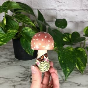 Tiny hand painted wooden mushroom home decor